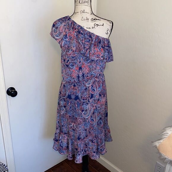 Parker Ruffle Paisley Design One Shoulder Dress Feminine Boho Party Event - Picture 3 of 10